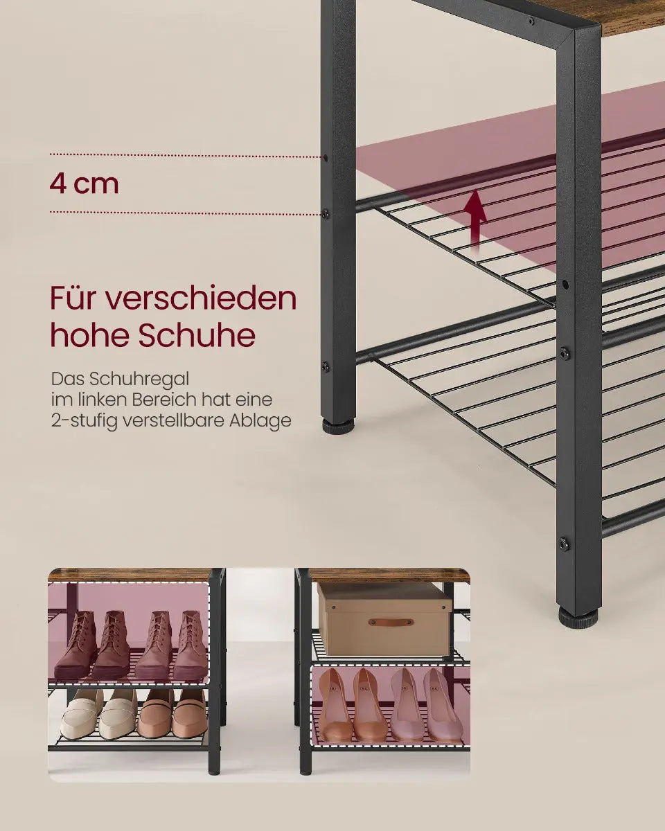 Garderobenständer mit Schuhbank Vintagebraun 4-in-1 von Songmics