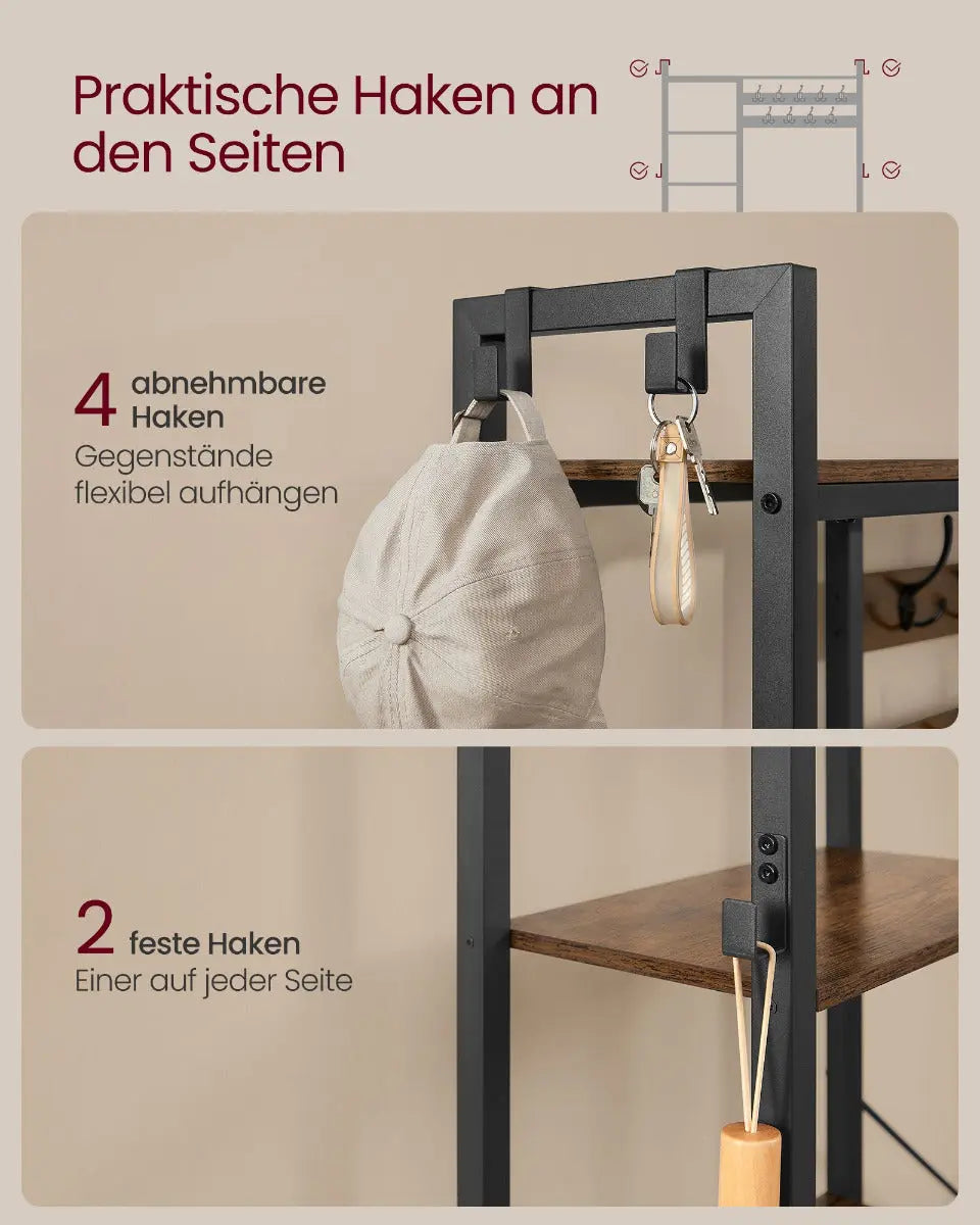 Garderobenständer mit Schuhbank Vintagebraun 4-in-1 von Songmics