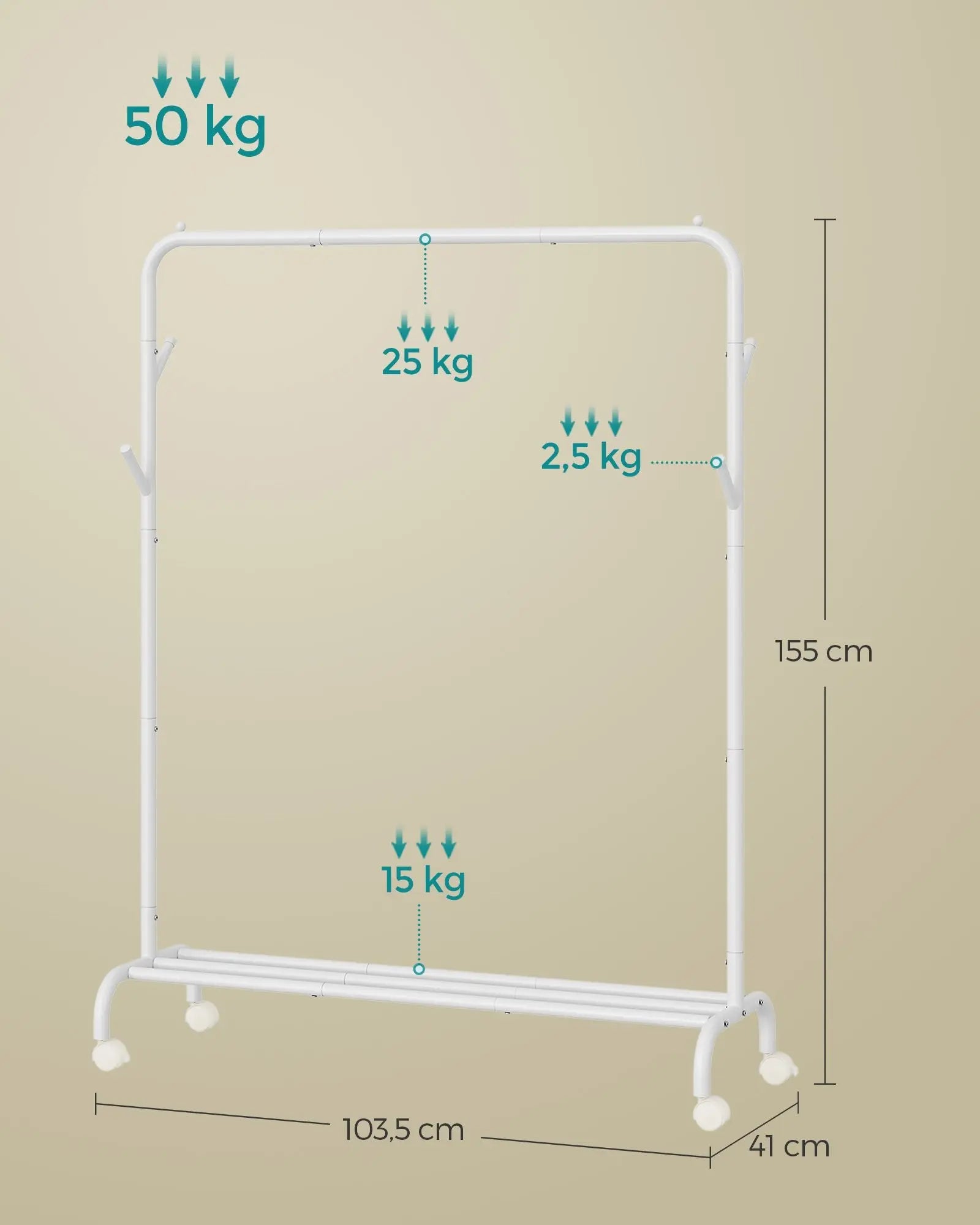 Kleiderständer Rollen 50kg weiss Stahl von Songmics