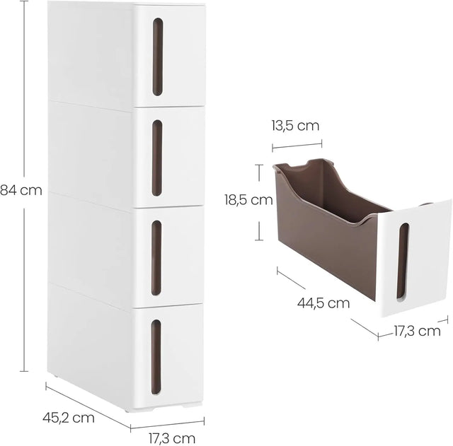 Nischenregal Rollwagen Schubladen Badregal Weiss-Braun von Songmics