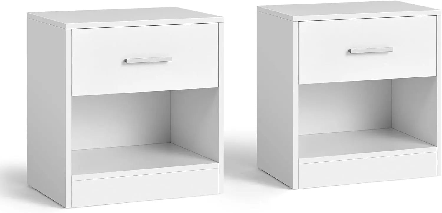 Nachttisch mit Schublade 2er Set Weiss Holz von Songmics