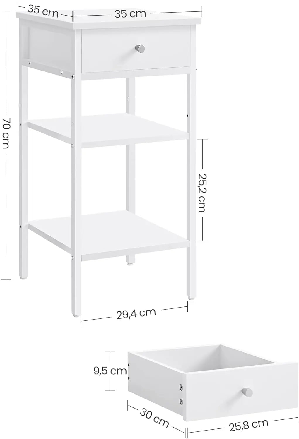 Nachttisch Hoch Modern mit Schublade Weiss von Songmics