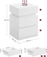 Nachttisch LED-Beleuchtung 3 Schubladen Weiss von Songmics