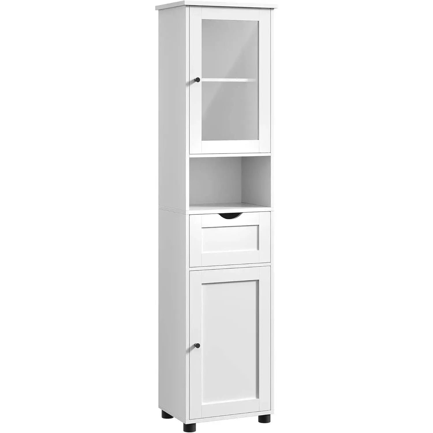 Badezimmerschrank schmal Glastür wolkenweiss Holz von Songmics