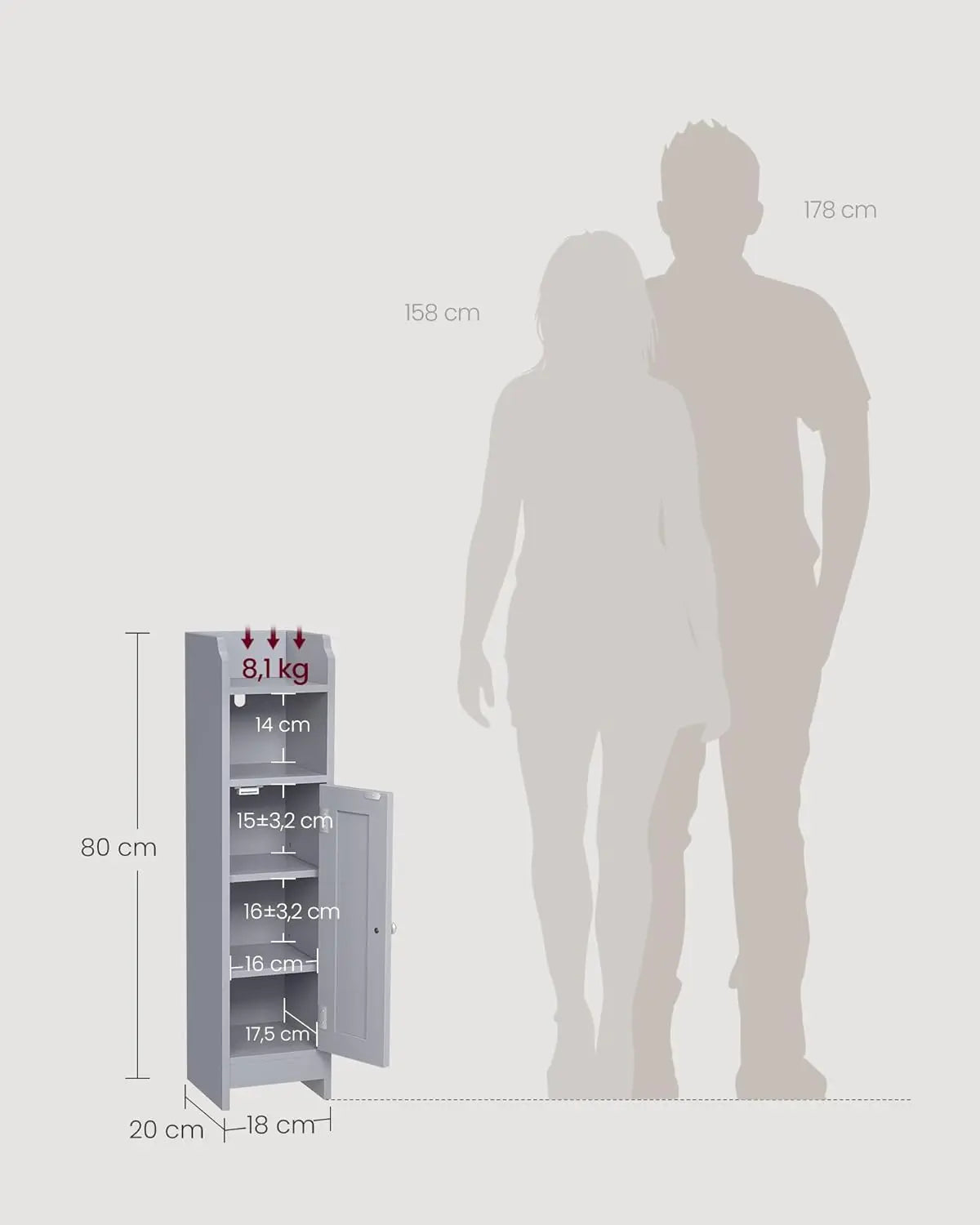 Badezimmerschrank schmal grau Holz von Songmics