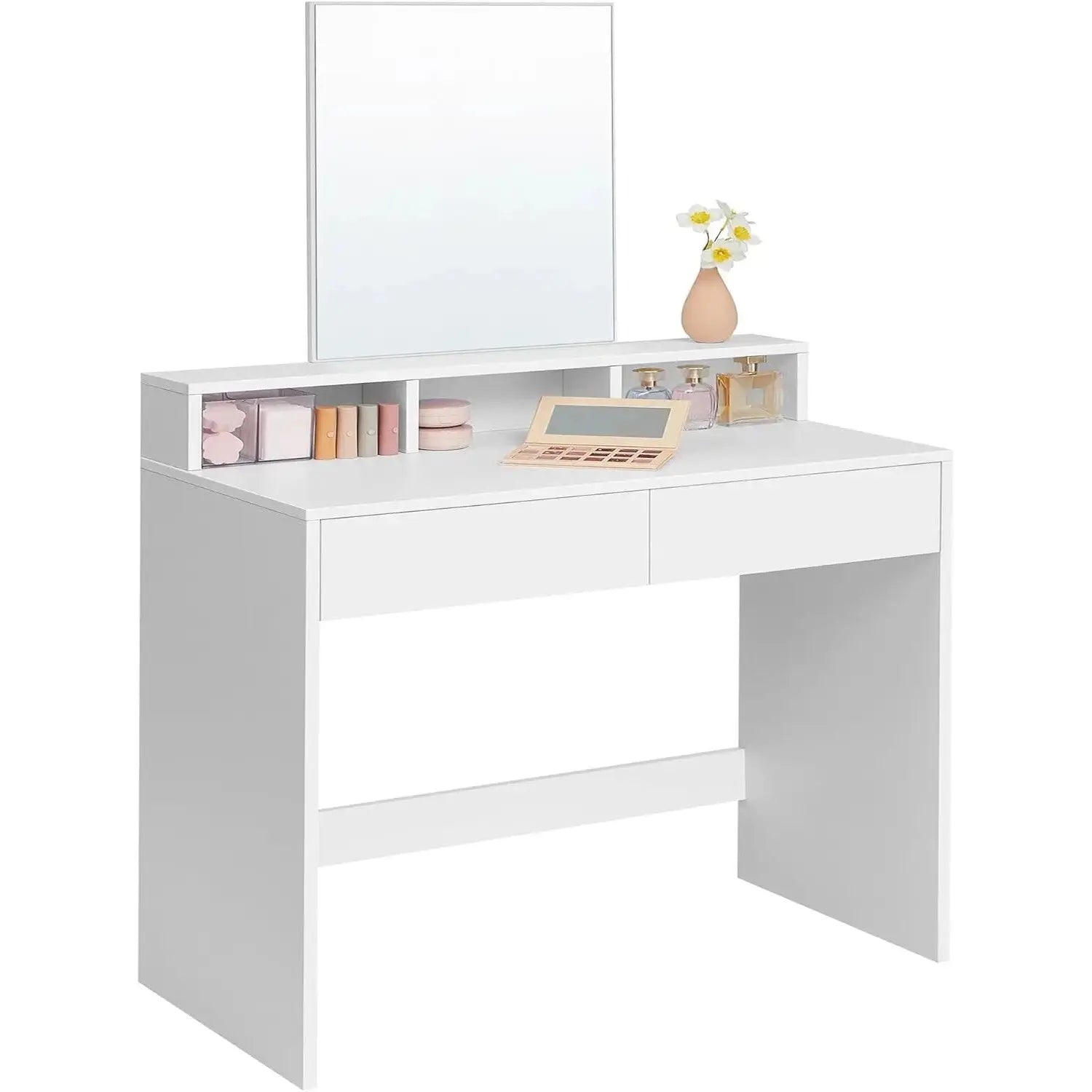 Schminktisch Modern Spiegel Schubladen Fächer Weiss von Songmics