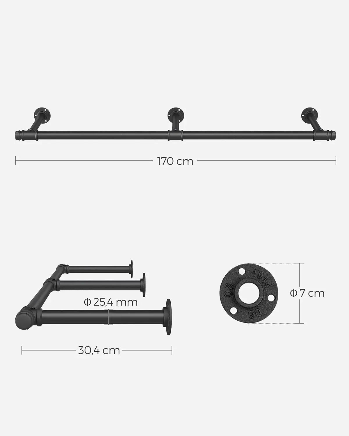 Kleiderstange Wandmontage Industrie-Design Schwarz von Songmics