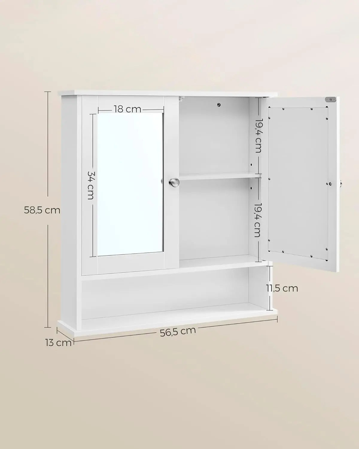 Spiegelschrank mit Spiegeltüren und Ablage Weiss von Songmics