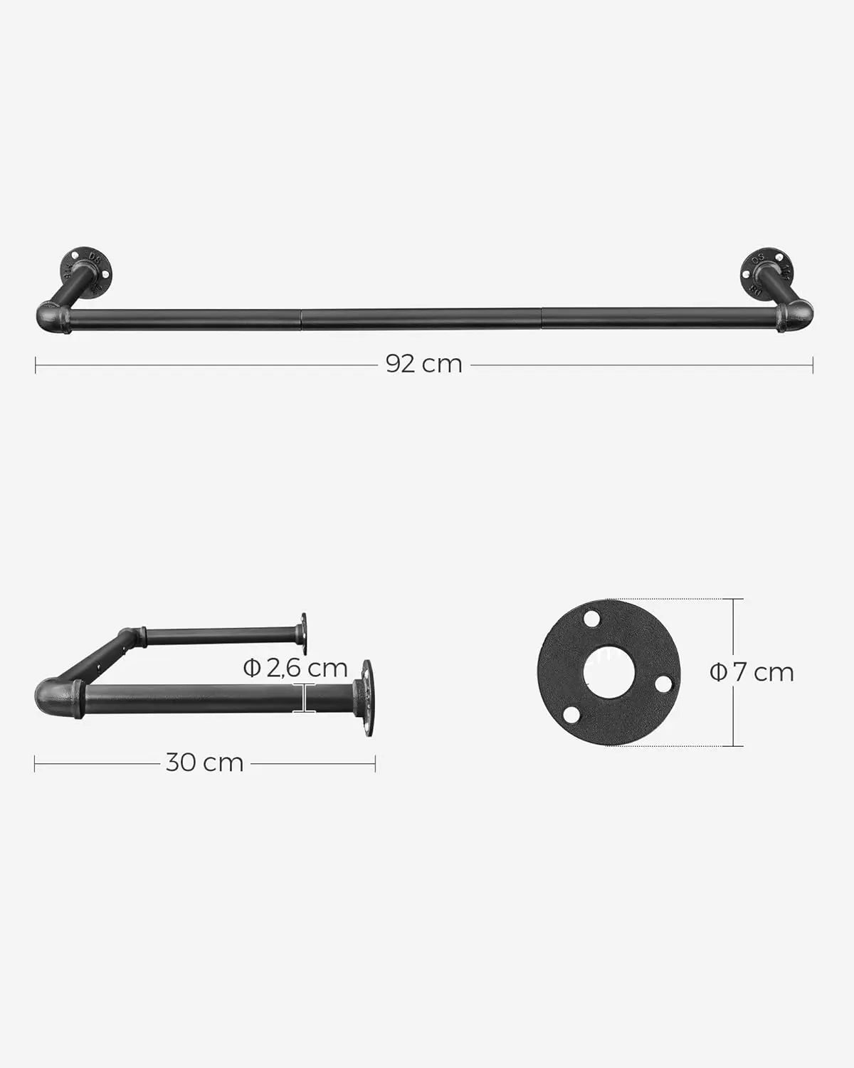 Kleiderstangen Wandmontage platzsparend Industrie-Design schwarz von Songmics