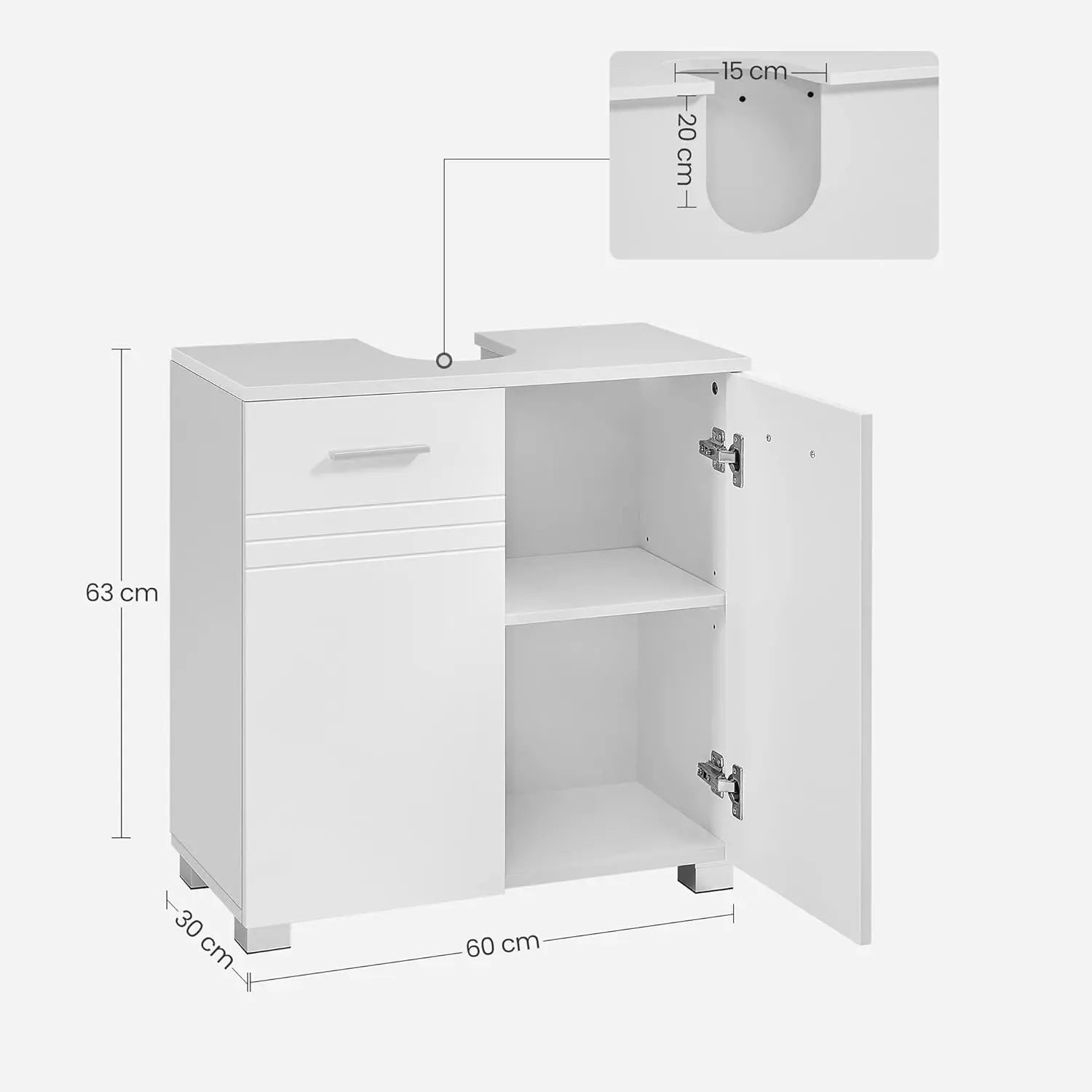 Badezimmerschrank Waschbeckenunterschrank Doppeltür weiss 60cm von Songmics