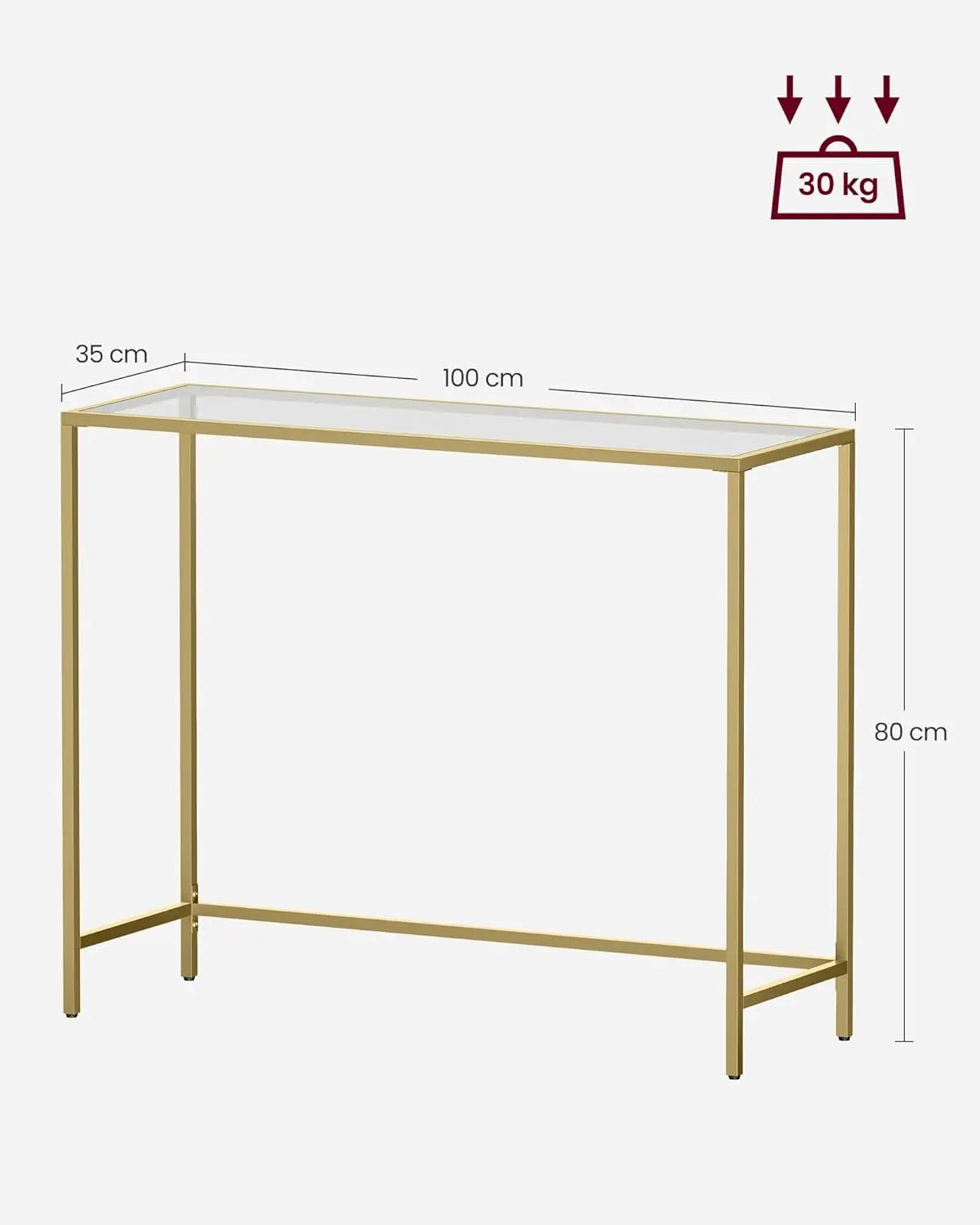 Konsolentisch Hartglas Modern Verstellbar Wohnzimmer Gold von Songmics