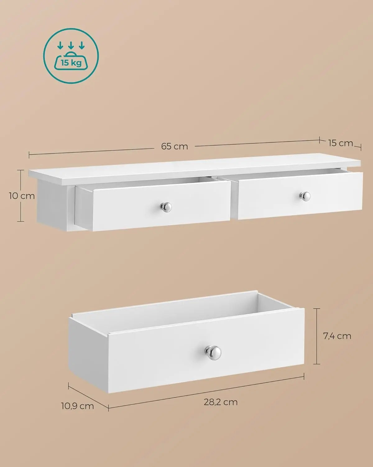 Wandregal mit Schubladen, modern, weiss von Songmics