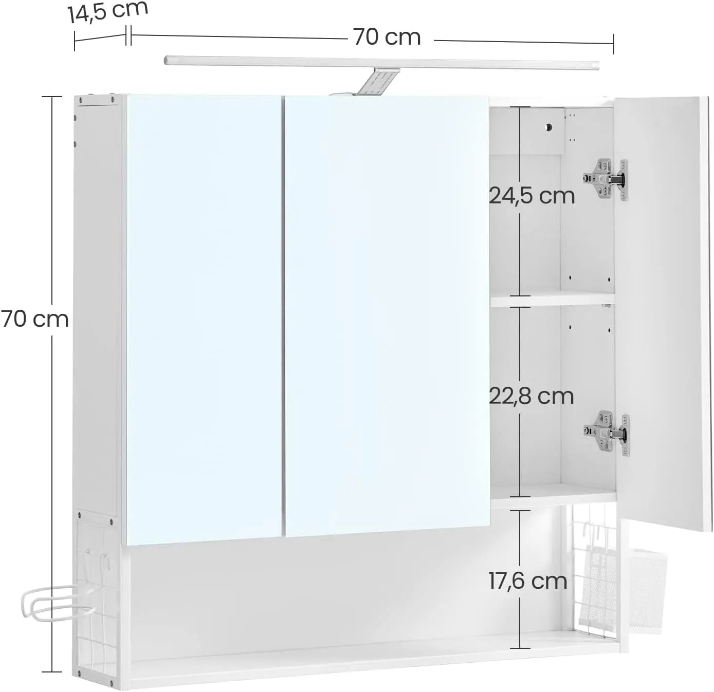 Badezimmerschrank Spiegelschrank LED Beleuchtung Wolkenweiss von Songmics