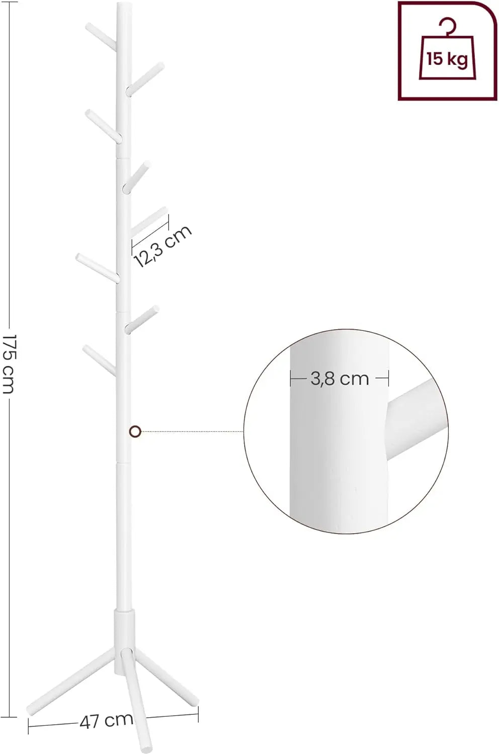 Garderobenständer Massivholz Baumform Verstellbar Weiss von Songmics