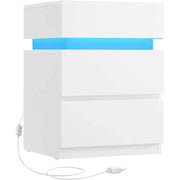 Nachttisch LED-Beleuchtung 3 Schubladen Weiss von Songmics