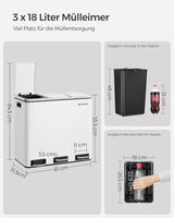 Mülleimer Küche Mülltrennsystem 3 Fächer Wolkenweiss von Songmics