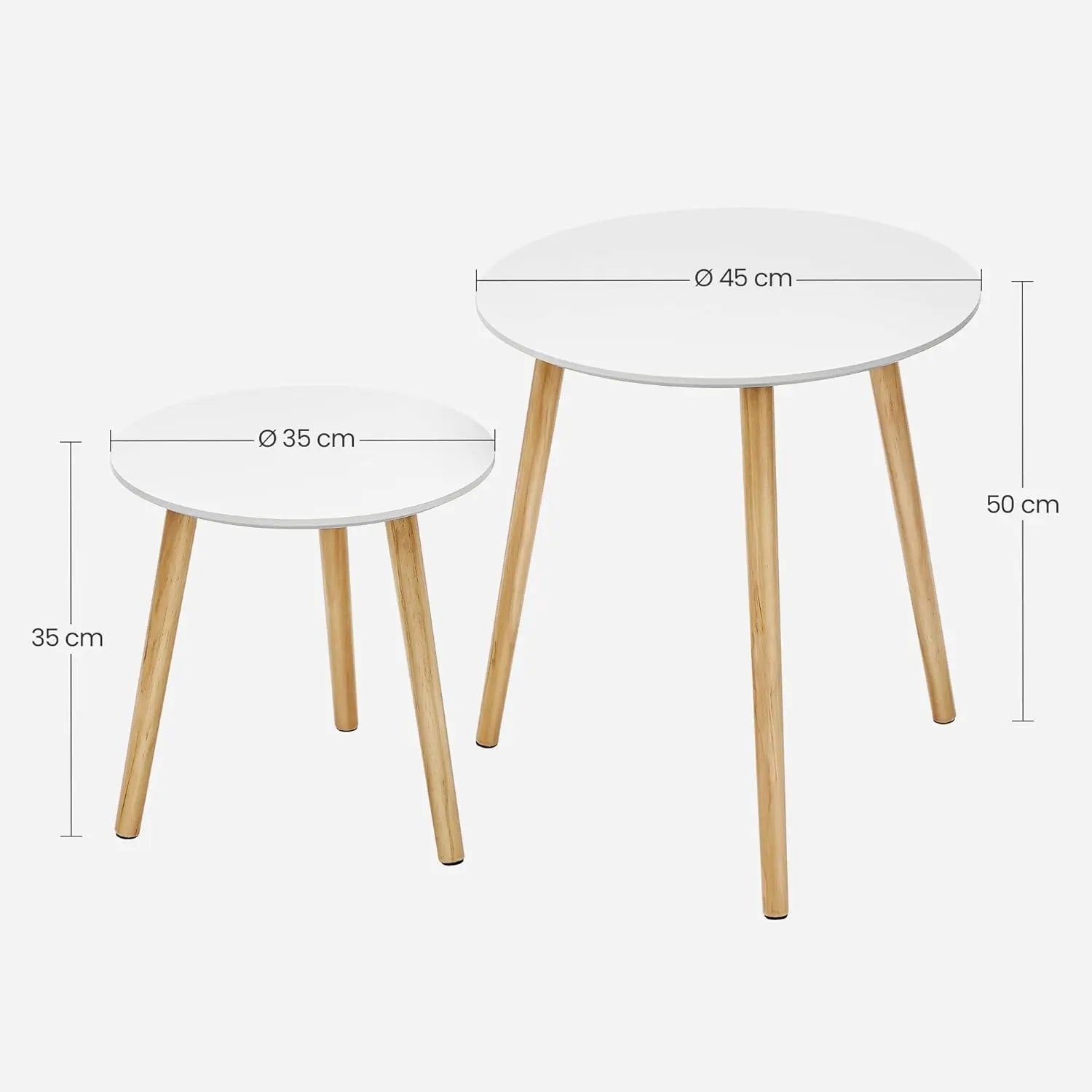 Beistelltisch-Set skandinavisch Kiefernholz Weiss von Songmics