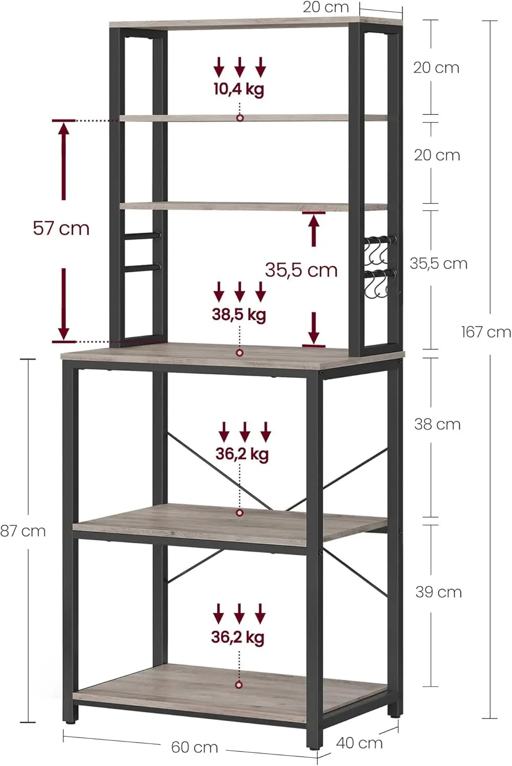 Küchenregal Mikrowelle 6 Ablagen Stahl von Songmics
