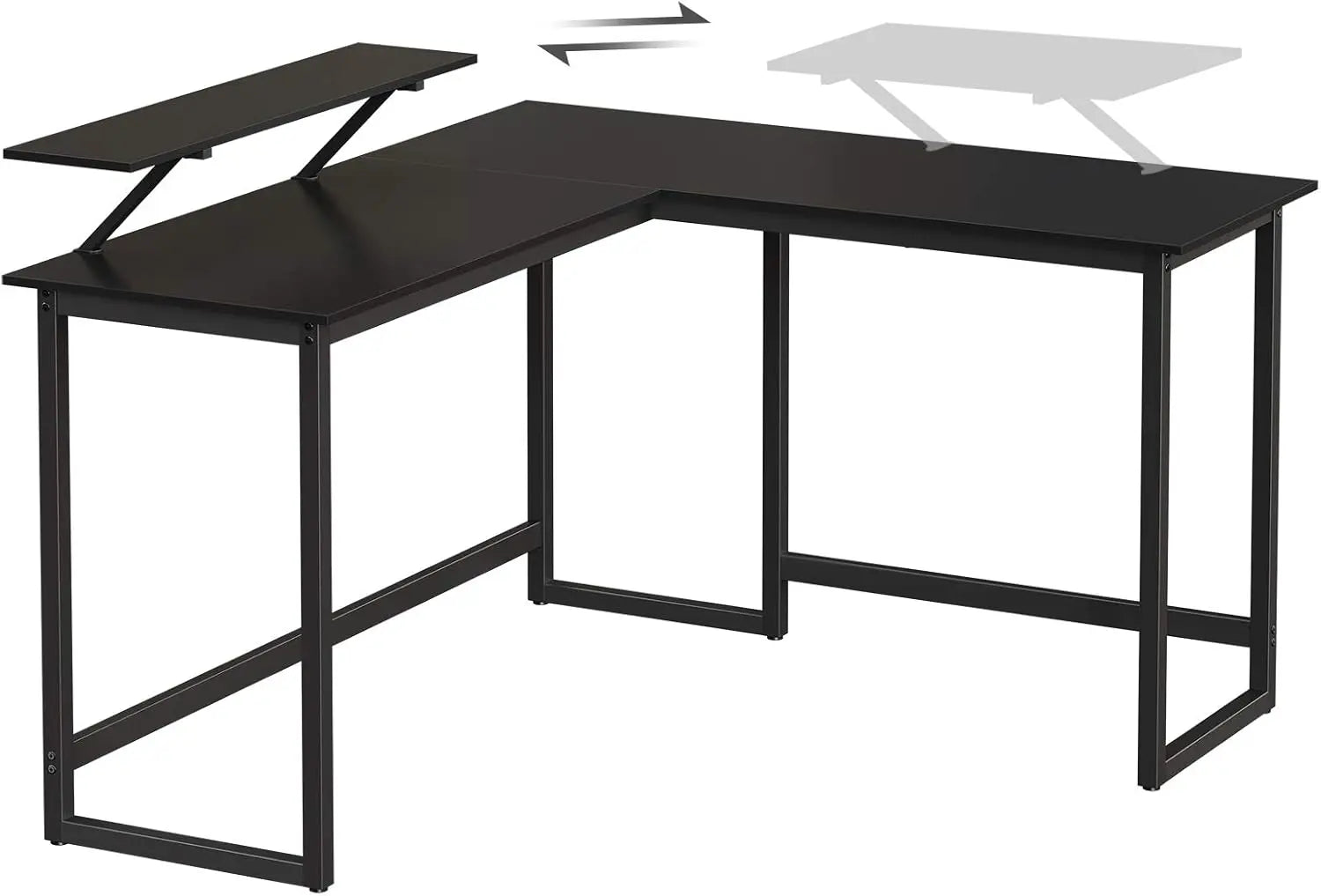L-Schreibtisch platzsparend Monitoraufsatz schwarz Metall von Songmics