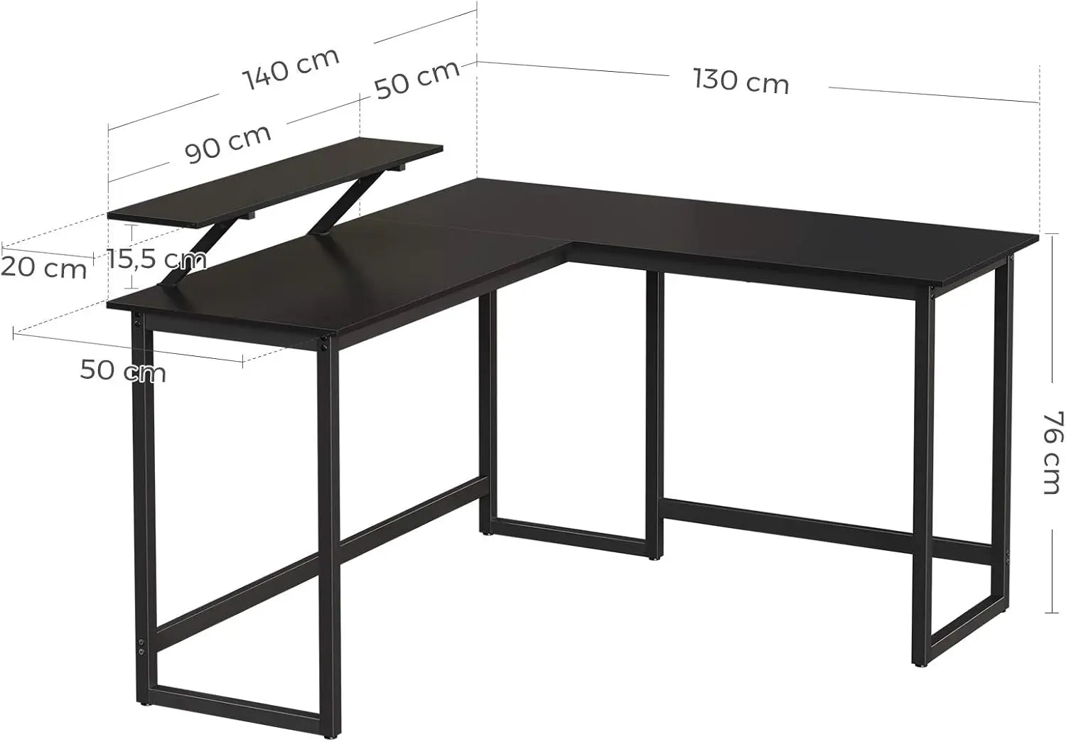 L-Schreibtisch platzsparend Monitoraufsatz schwarz Metall von Songmics