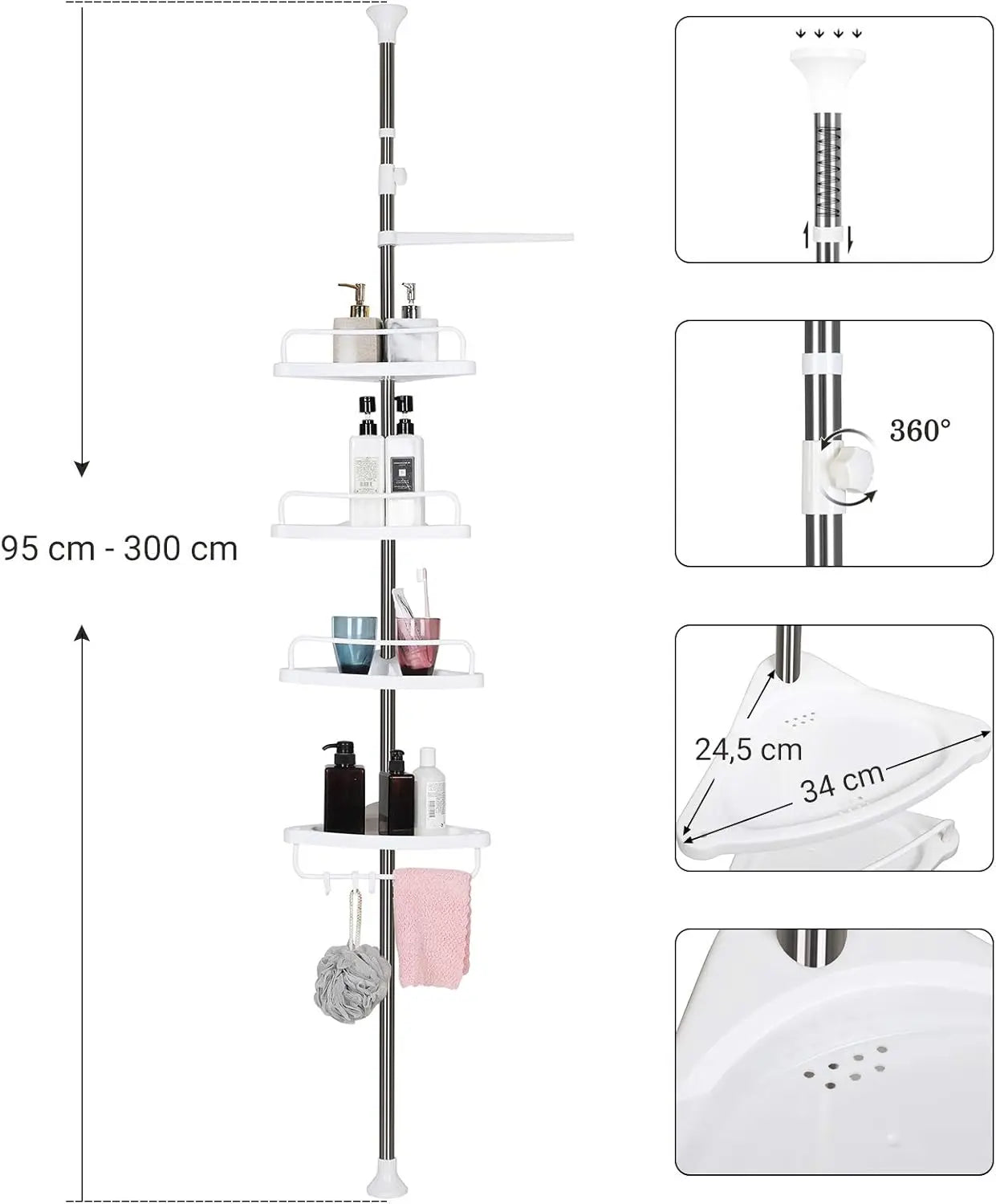 Duschregal Höhenverstellbar Edelstahl Badezimmer Weiss von Songmics