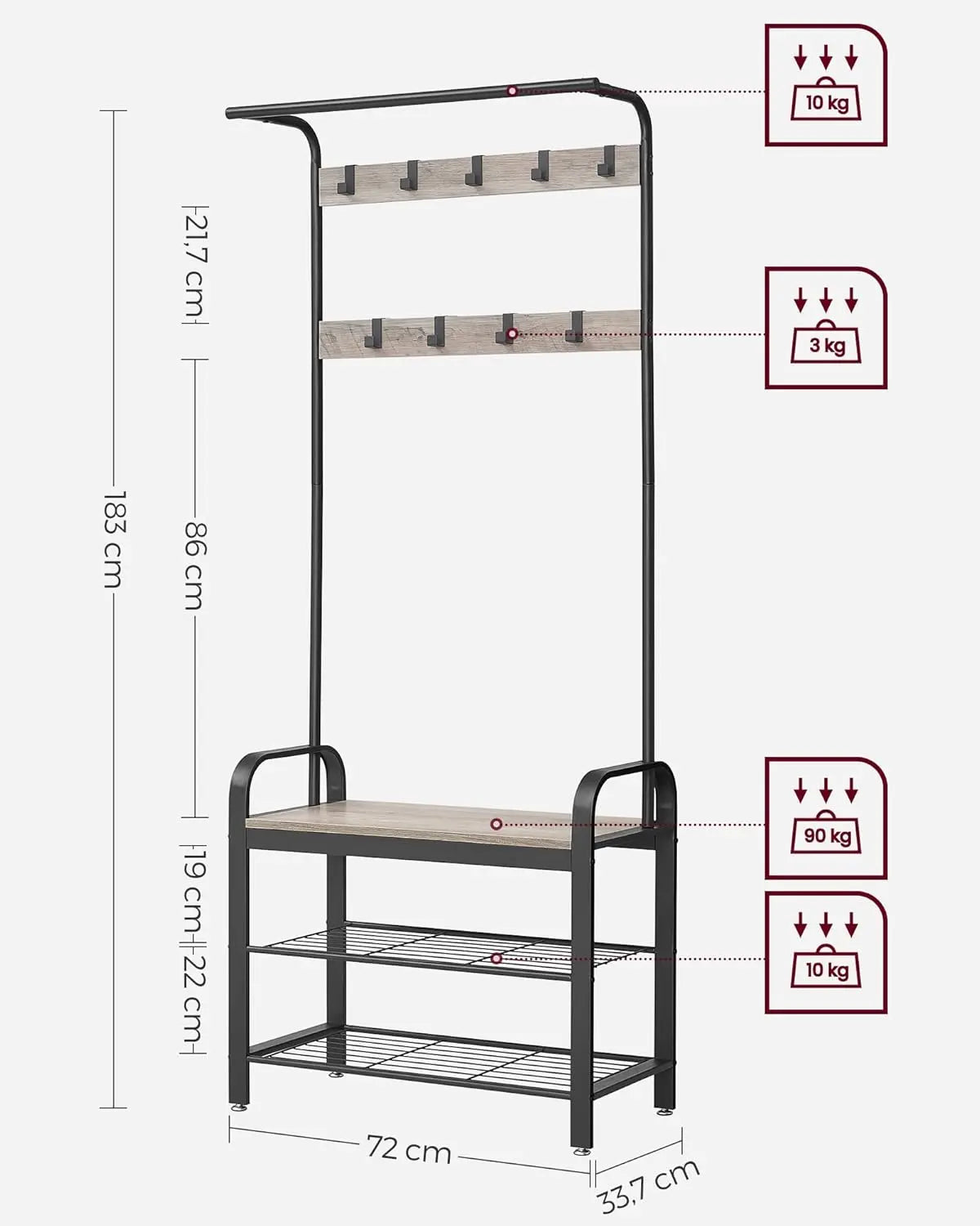 Garderobenständer mit Schuhbank Industrie-Design Greige von Songmics