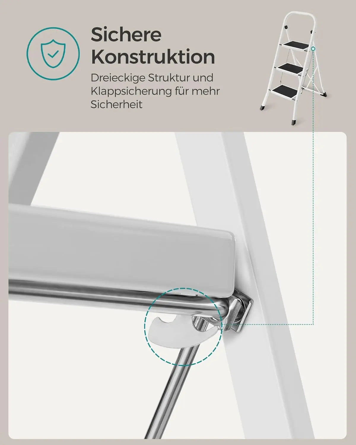 Trittleiter Klappbar 3 Stufen 150kg Weiss von Songmics