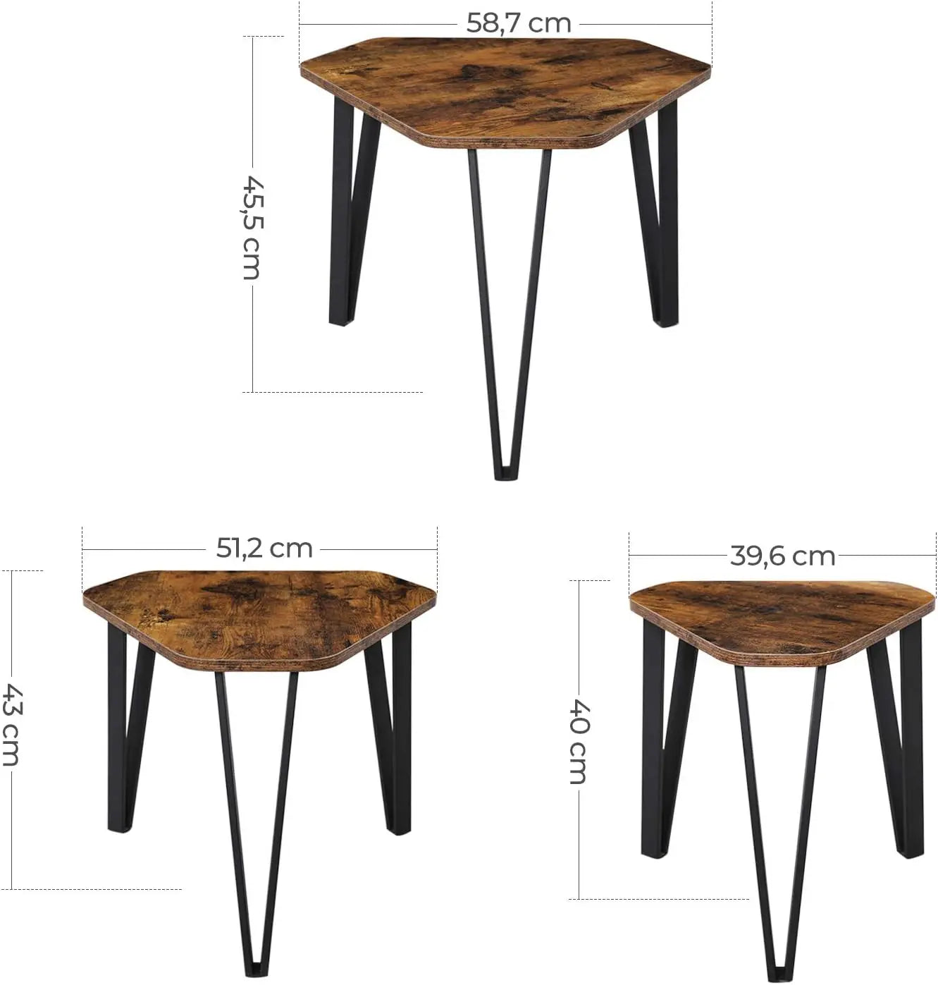 Beistelltisch Set Industrie-Design vintagebraun-schwarz von Songmics