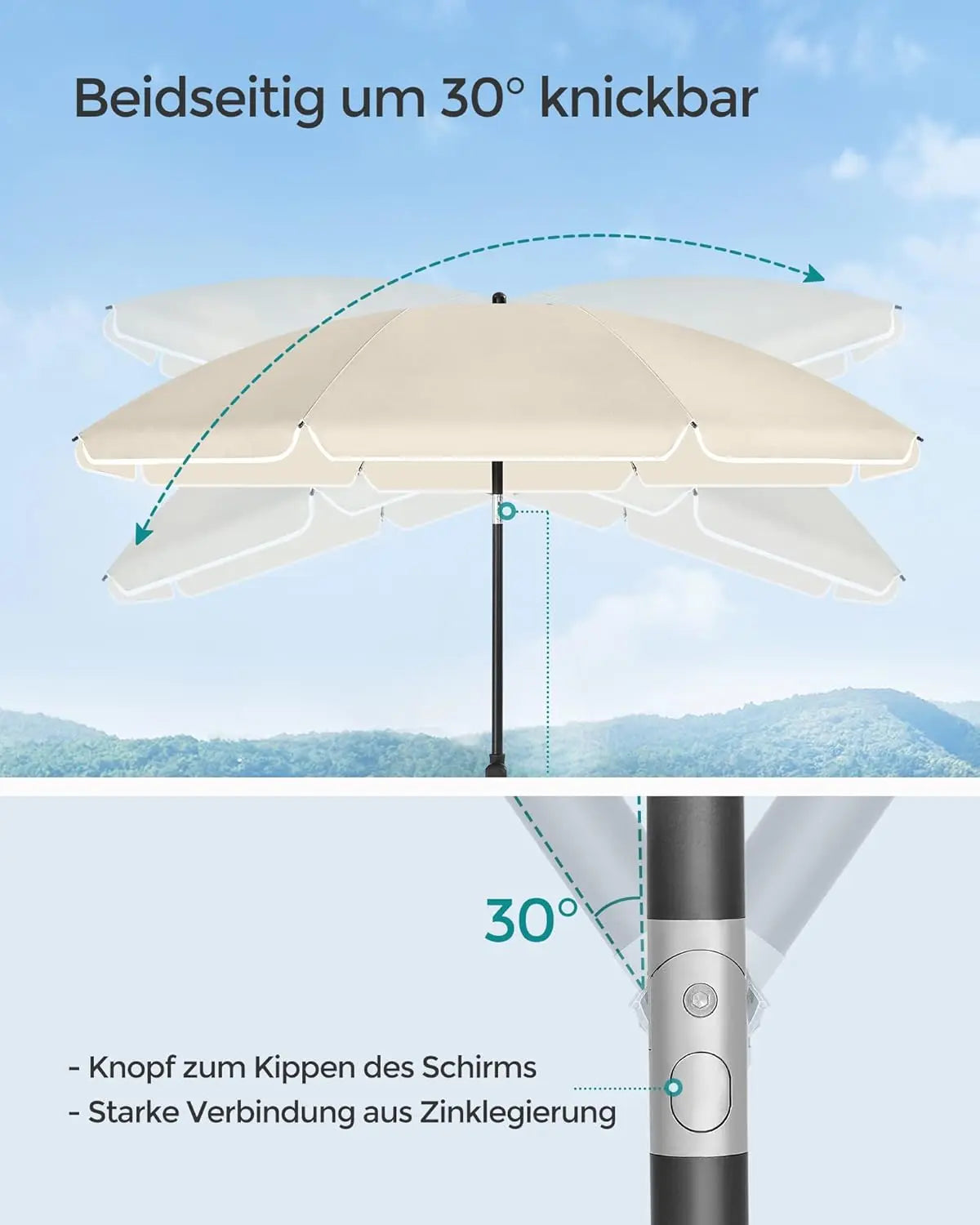 Sonnenschirm 160cm UPF50+ neigbar beige von Songmics
