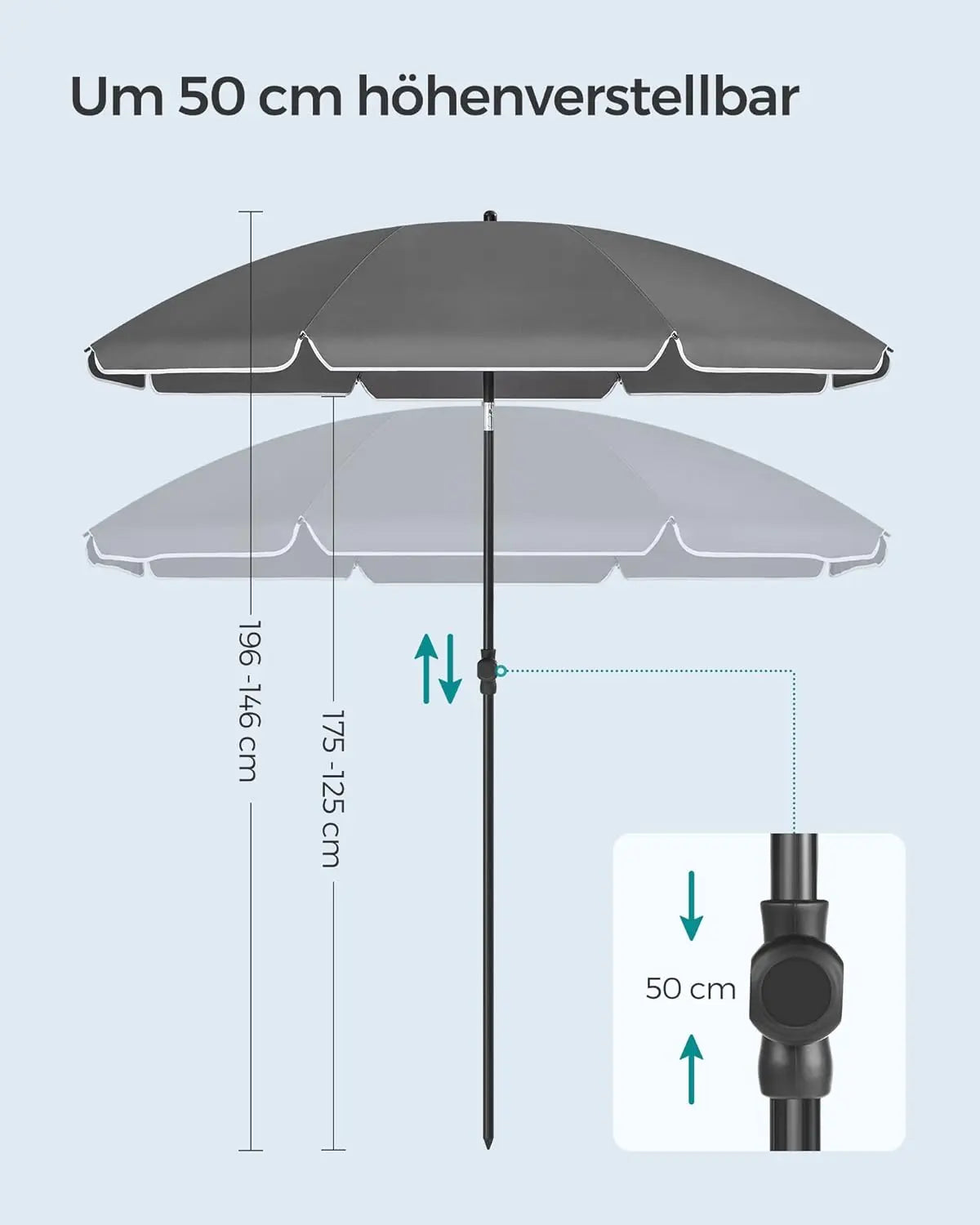 Sonnenschirm 160cm UPF50+ neigbar grau Polyester von Songmics