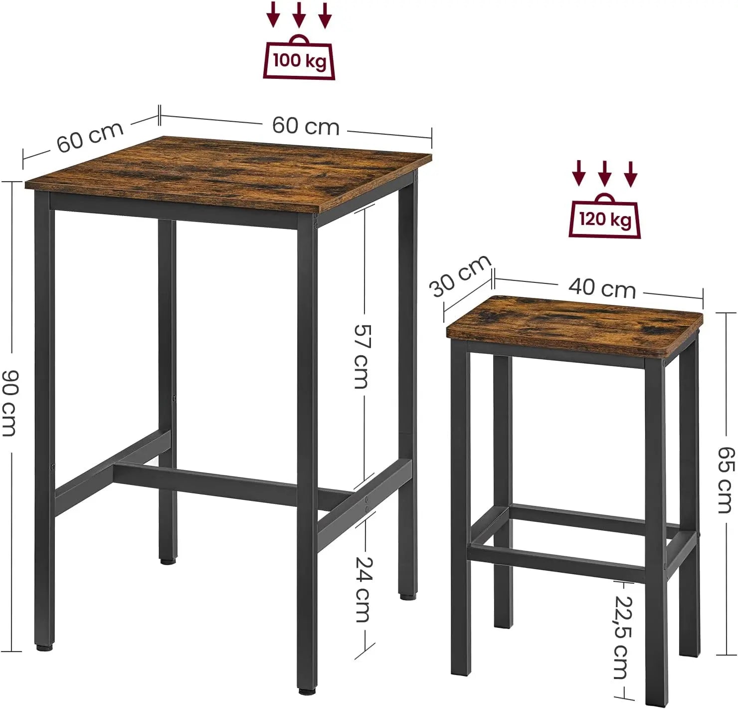 Bartisch-Set mit Barhockern, vintagebraun-tintenschwarz von Songmics