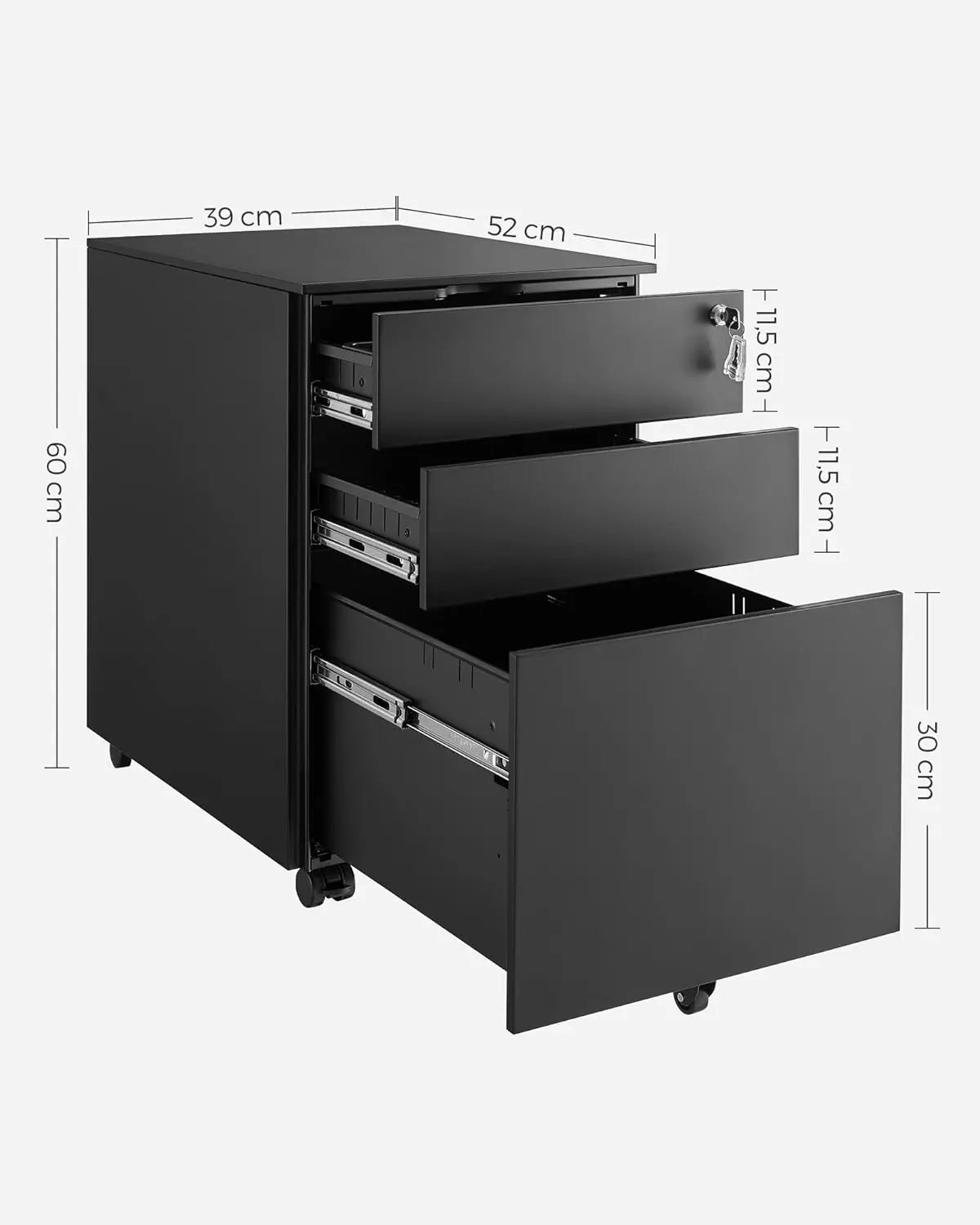 Rollcontainer Büroschrank mit Schubladen Schwarz von Songmics