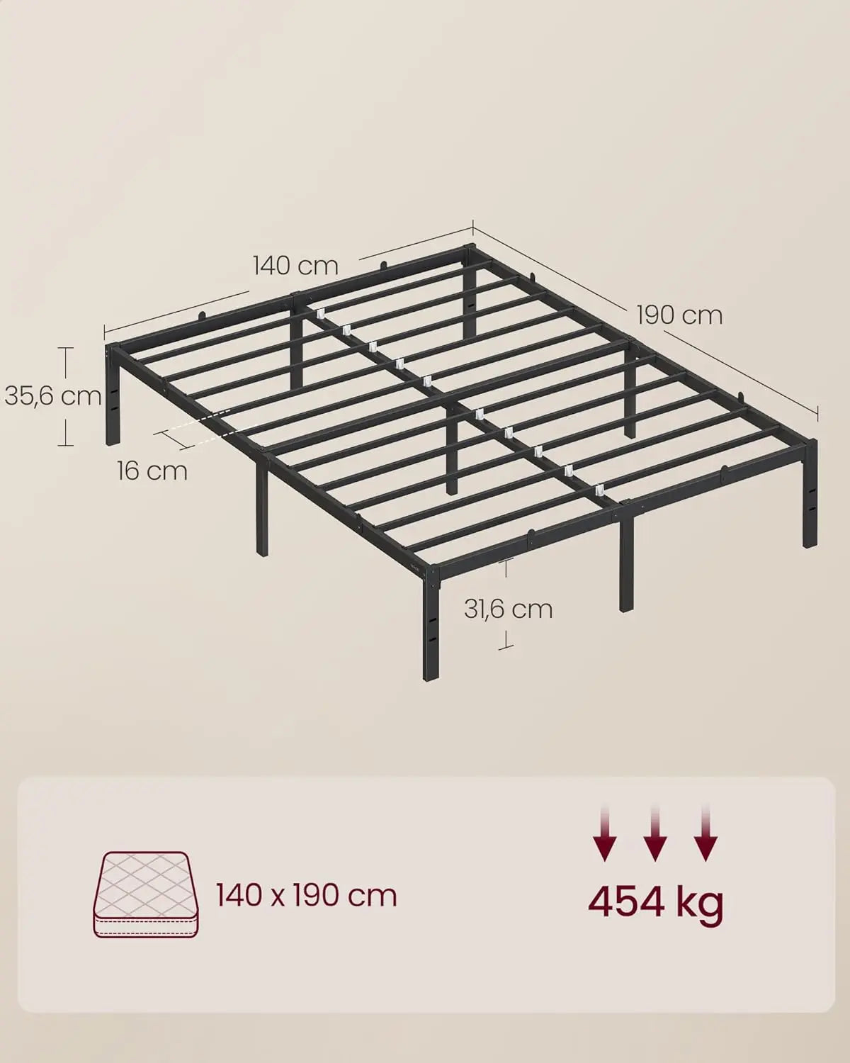 Metallbettgestell 140x190 mit Stauraum Schwarz von Songmics