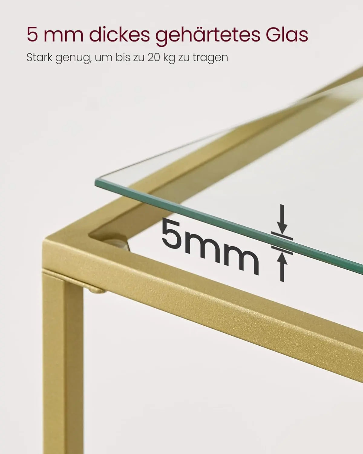 Konsolentisch Hartglas Modern Verstellbar Wohnzimmer Goldfarben von Songmics
