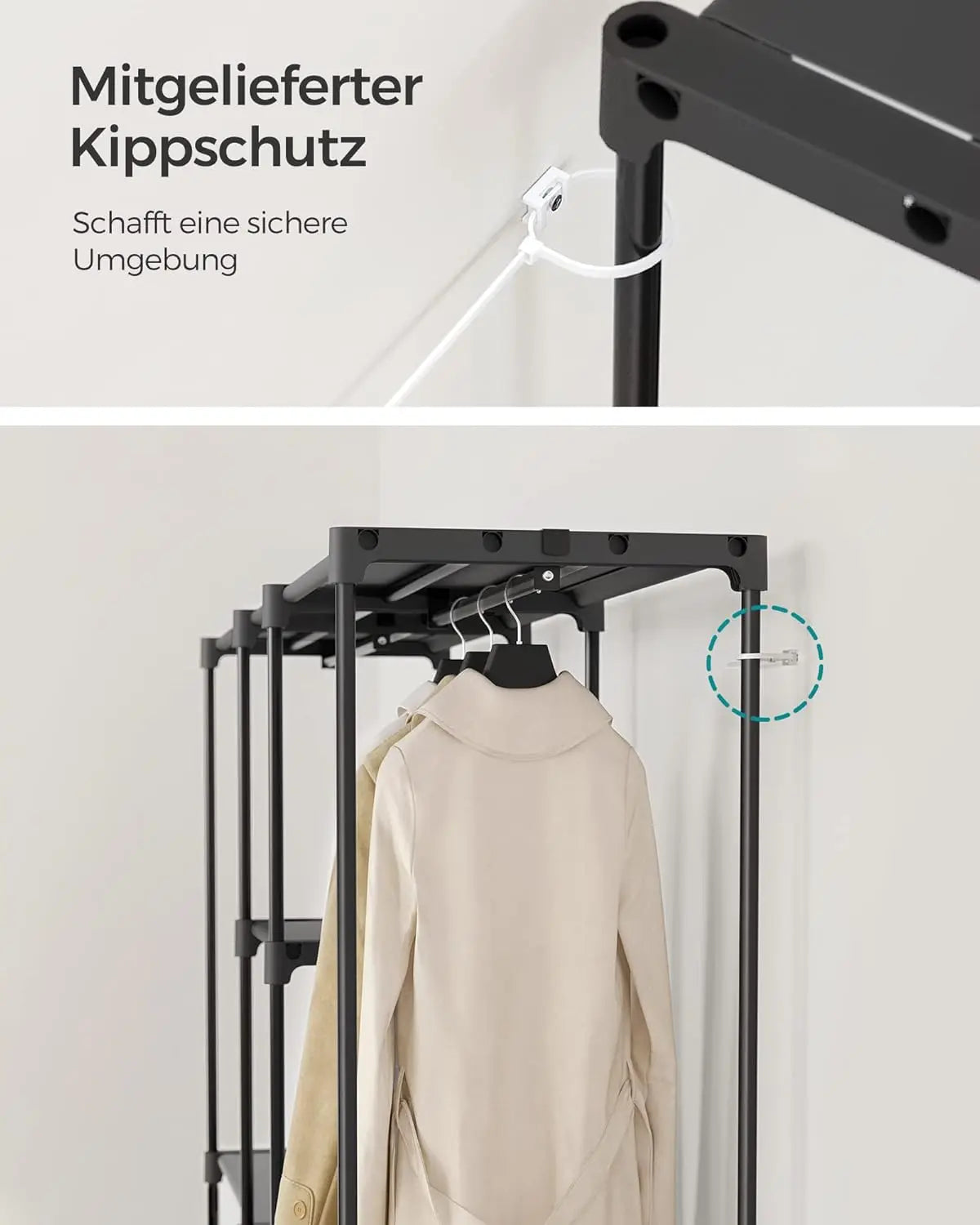 Kleiderschrank freistehend Metallrahmen tintenschwarz Stoff von Songmics