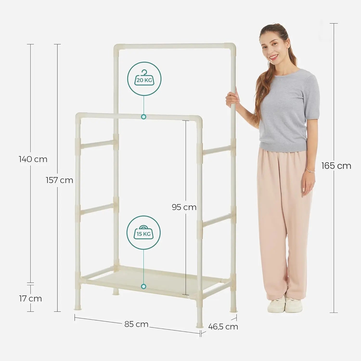 Kleiderständer Metall mit Ablage Weiss von Songmics