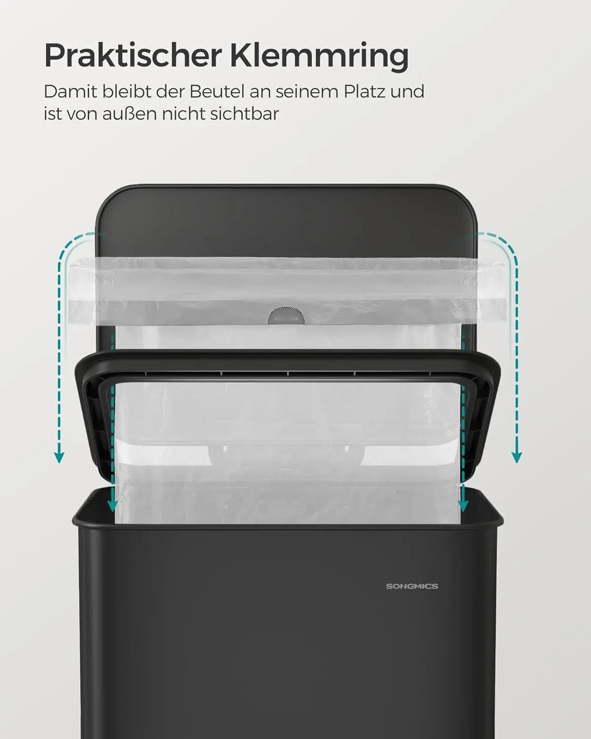 Abfalleimer 40L Softclose Schwarz Stahl von Songmics