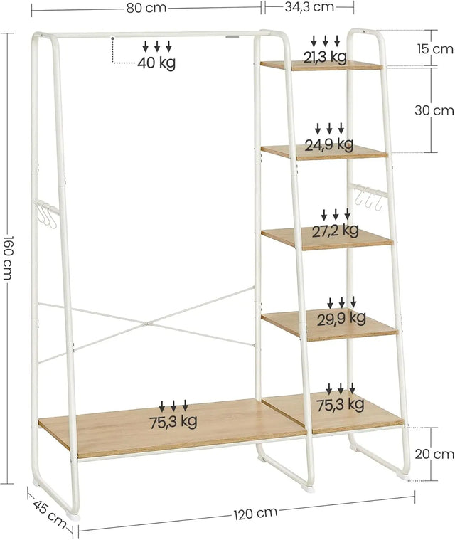 Kleiderständer mit Schuhablage Eichenfarben-Mattweiss von Songmics