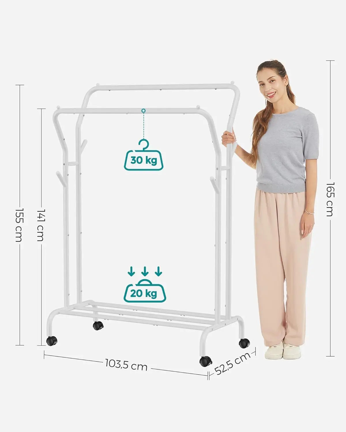 Kleiderständer Rollen Stahlrohre 100kg Weiss von Songmics