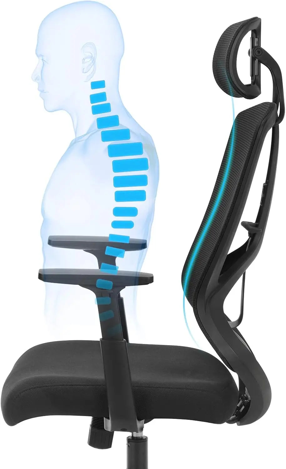 Bürostuhl Ergonomisch Verstellbar Lendenwirbelstütze Kopfstütze Schwarz von Songmics