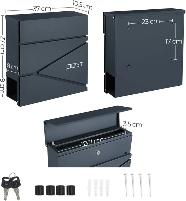 Briefkasten abschliessbar mit Zeitungsfach anthrazit von Songmics