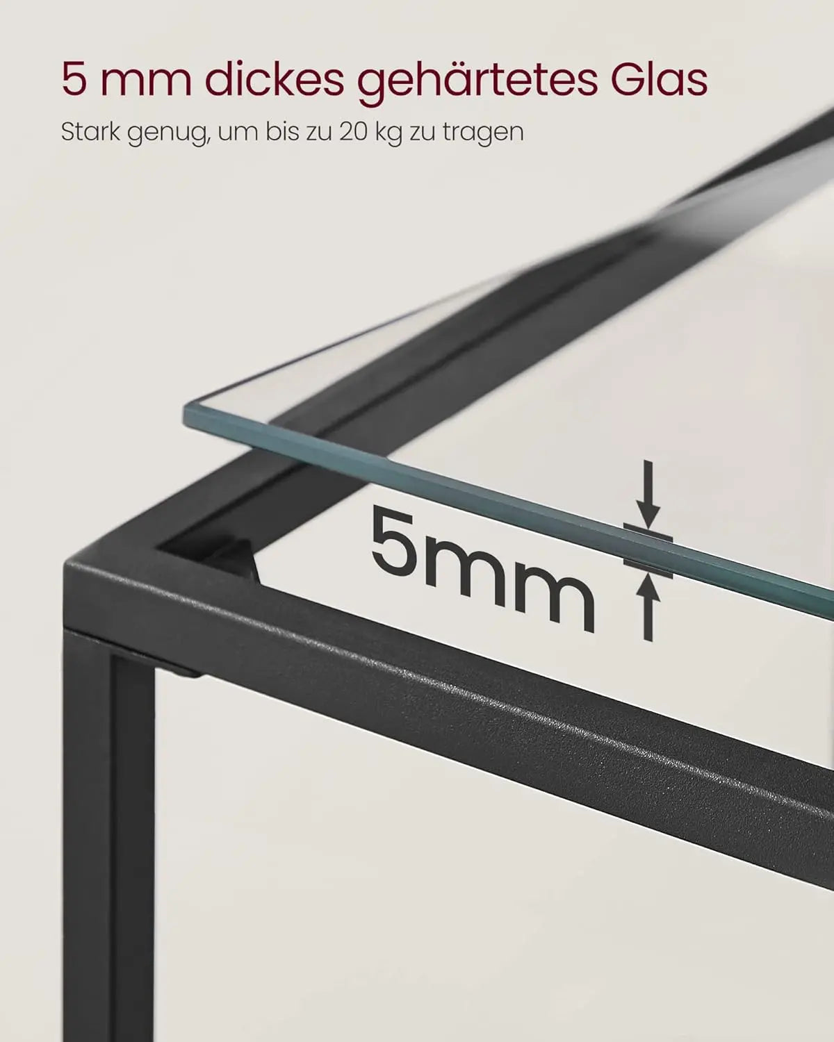 Konsolentisch Glasplatte Metallrahmen Verstellbar Schwarz von Songmics