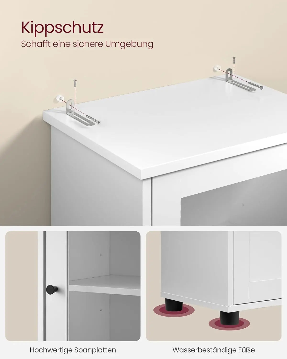 Badezimmerschrank schmal Glastür wolkenweiss Holz von Songmics