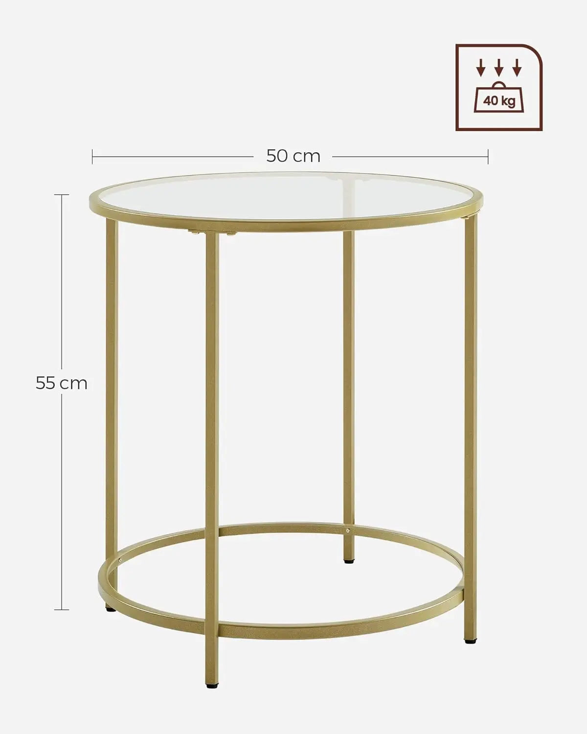 Beistelltisch rund Hartglas Metallgestell Gold von Songmics