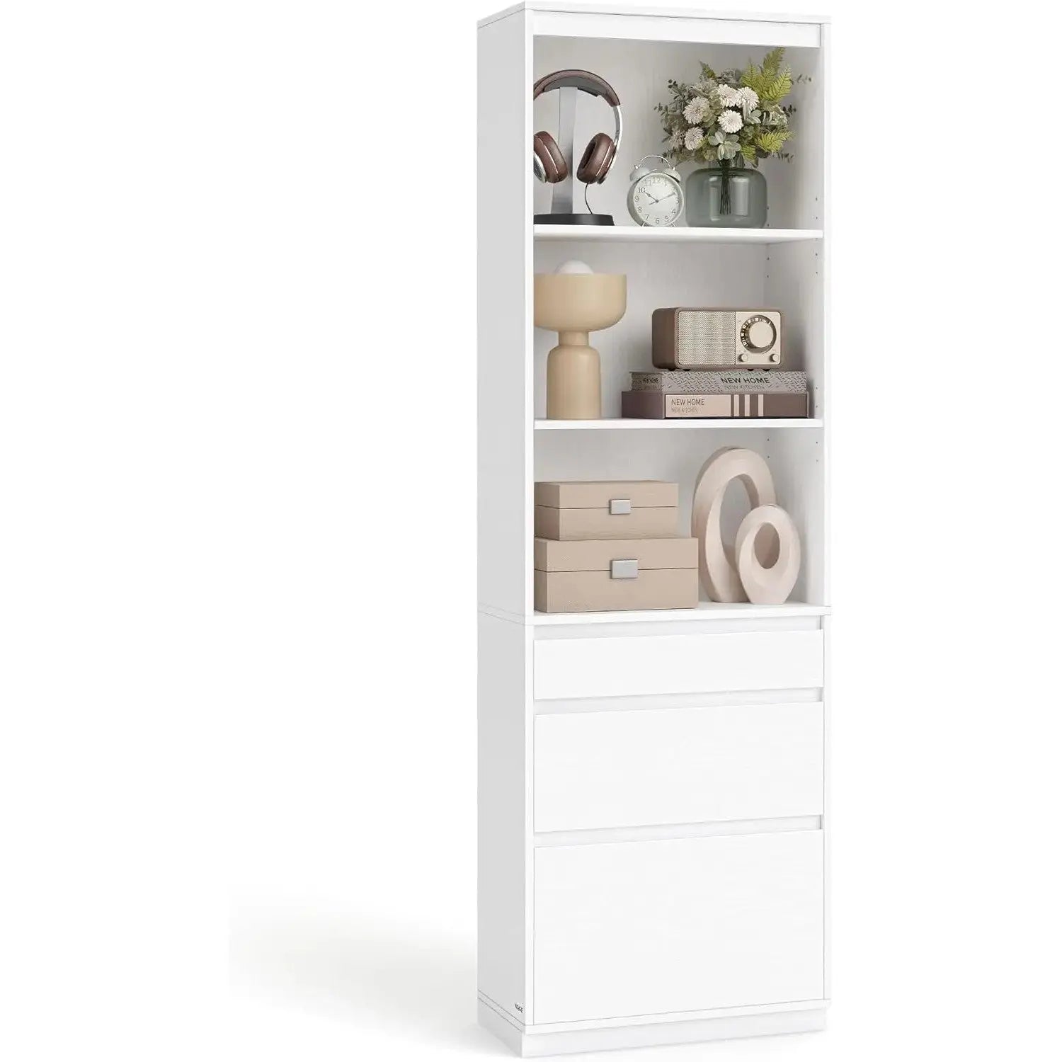 Hochschrank Bücherregal weiss 3 Schubladen Holz von Songmics