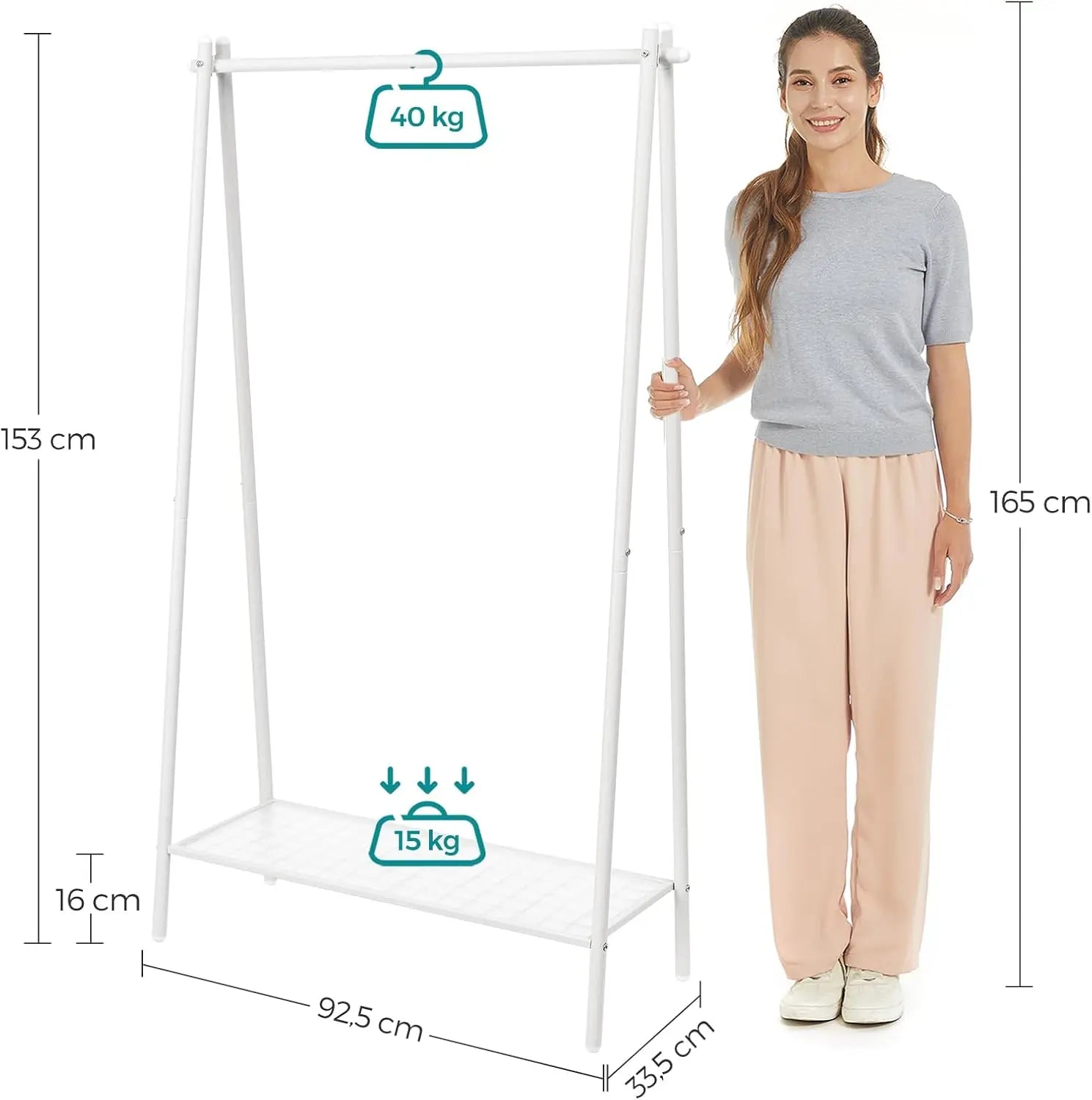 Kleiderständer mit Ablage Stahlgestell Weiss von Songmics