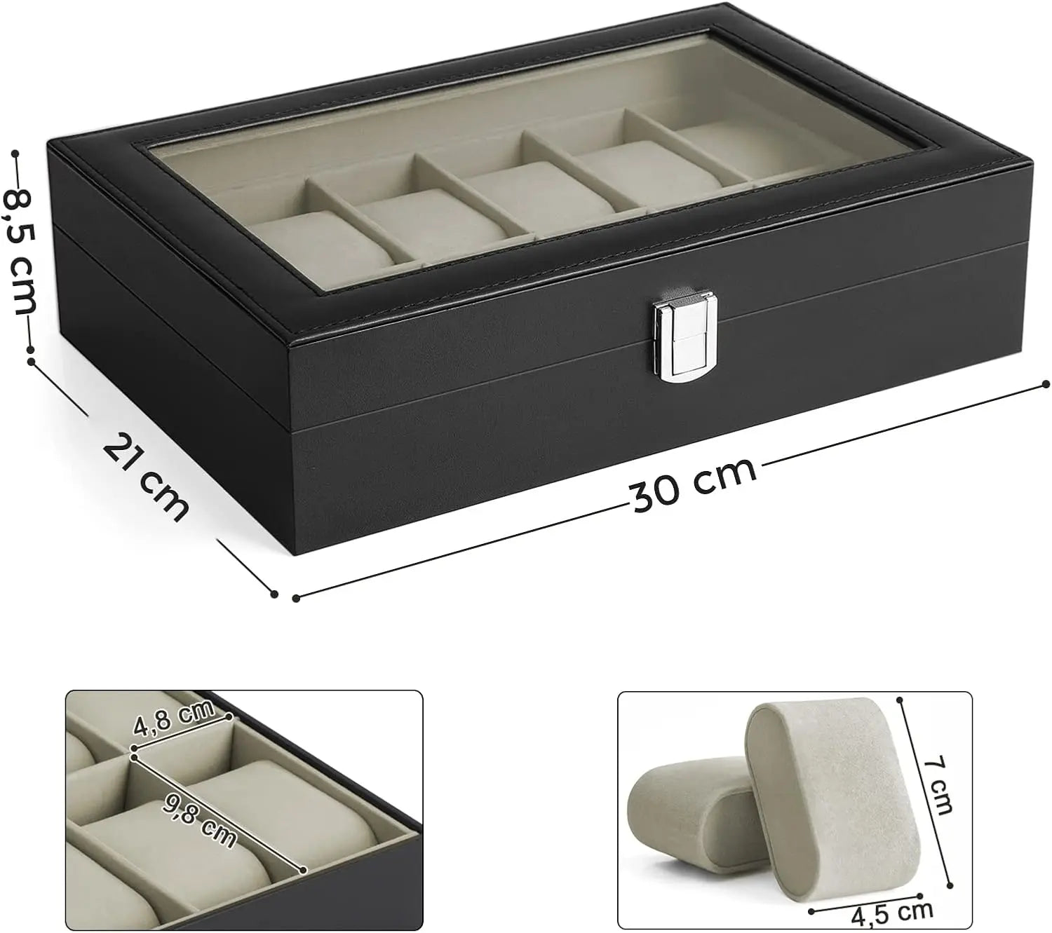 Uhrenbox 12 Fächer Schwarz PU von Songmics
