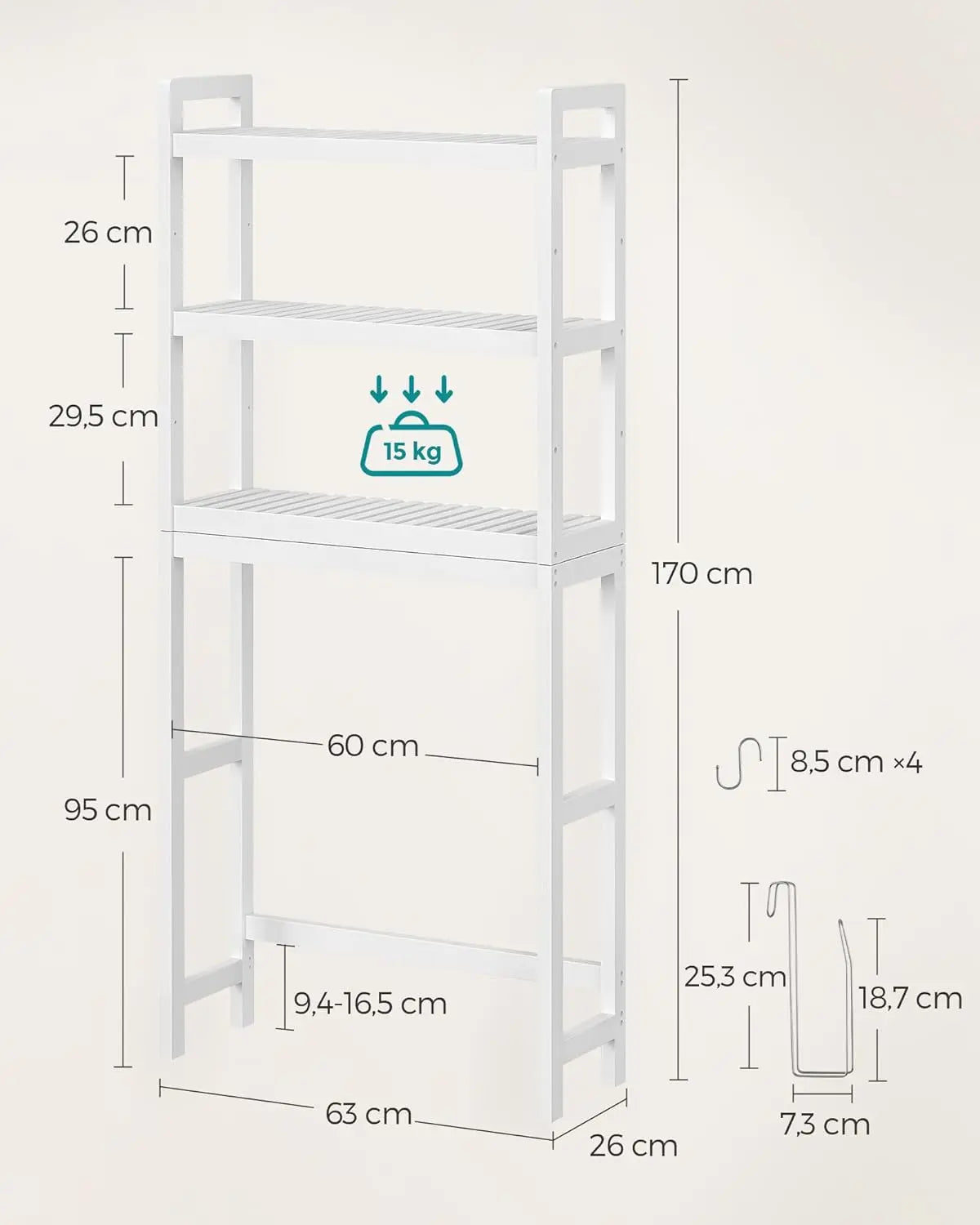 Toilettenregal Bambus 3 Ebenen Weiss von Songmics