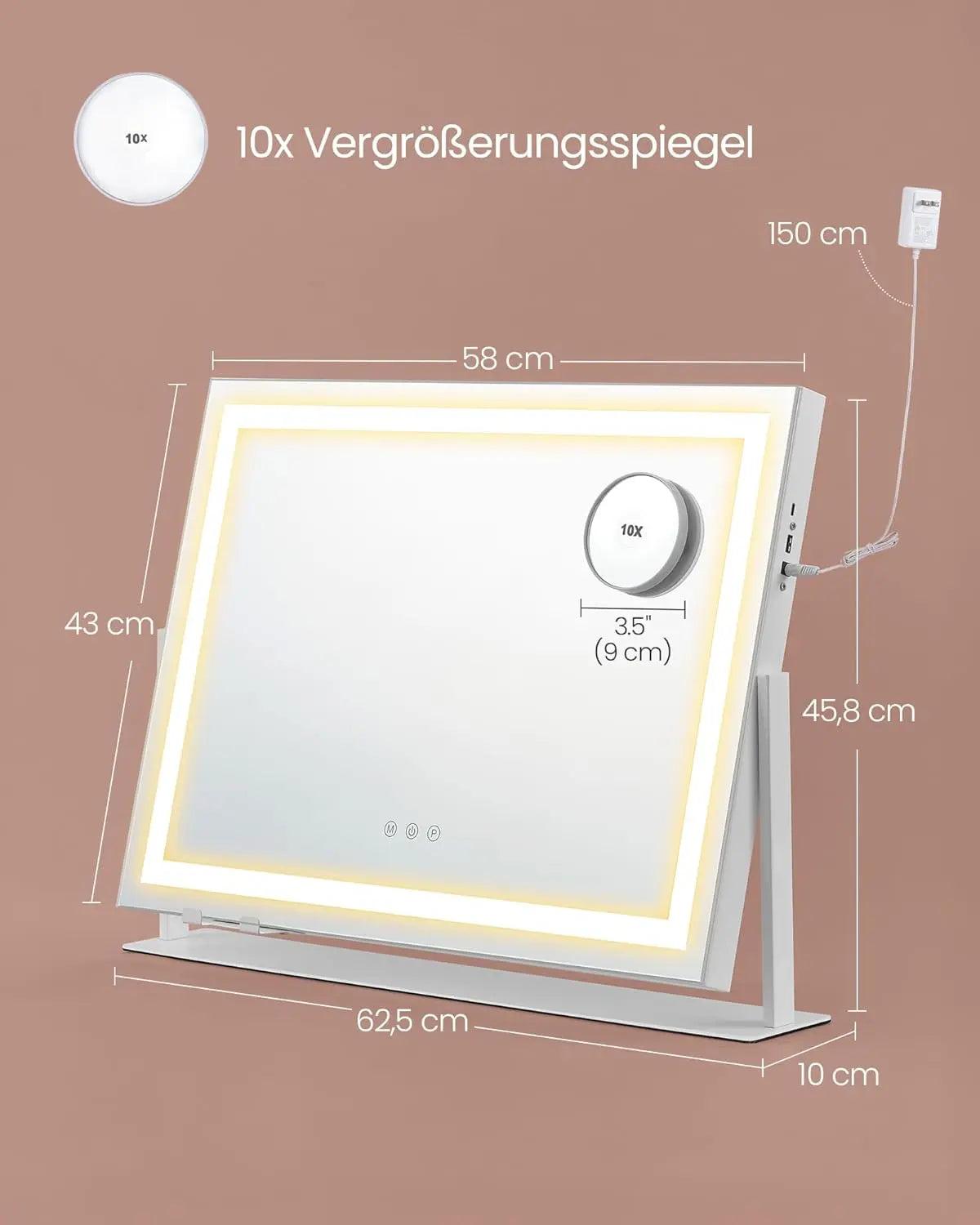 Schminkspiegel LED-Beleuchtung dimmbar mattweiss von Songmics