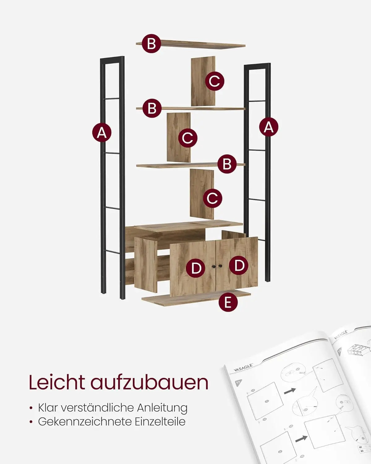 Bücherregal mit Türen Industrie-Design Stahlgestell Kamelbraun von Songmics